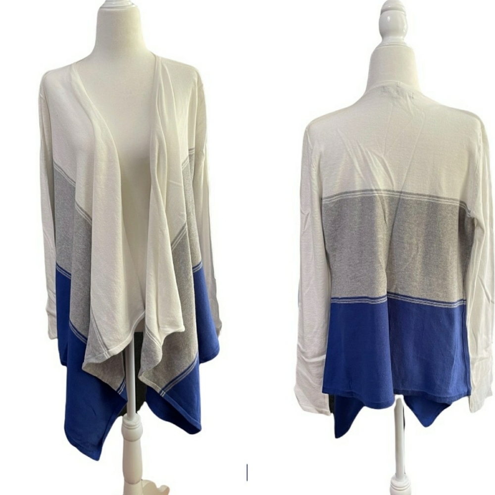 Adrienne Vittadini Studio Color Block 100% Cotton Cardigan Size Small